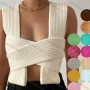 Wholesale Women's Sexy Plain Wrap Crossover Chunky Knit Tank Sweater preview