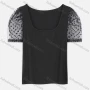 Wholesale Women's Casual Scoop Neck Dot Print Lace Short Sleeve Plain Blouse 2202# preview
