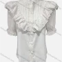 Wholesale Women's Casual Mock Neck Short Sleeve Button Down Ruffle Trim Knit Blouse preview