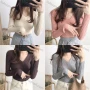 Wholesale Women's Casual V Neck Long Sleeve Slim Fit Rib-Knit Top preview