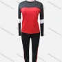 Wholesale Women's Casual Crew Neck Long Sleeve Stiching Color Blouse & Pants Set preview