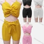 Wholesale Women's Casual Plain Twist Slim Fit Crop Cami Top & Shorts Set preview