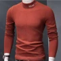 Wholesale Men's Casual Mock Neck Long Sleeve Emobridery Letter Plain Knit Sweater preview