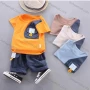 Wholesale Boys Casual Splicing Short Sleeve Round Neck Tee & Patch Pockets Denim Shorts 2 Piece Set preview