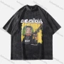 Wholesale Men's Fashion Oversized Crew Neck Short Sleeve Wash Distressed Graphic T-shirt 733# preview