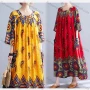 Wholesale Women's Boho Crew Neck 3/4 Sleeve Folkloric Print Maxi Dress preview