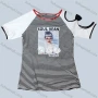Wholesale Women's Striped Figure Graphic 3D Floral Notch Sleeve Tee preview