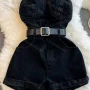 Wholesale Women's Sexy Plain Strapless Side Pockets Denim Romper With Belt preview