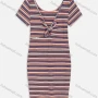 Wholesale Women's Casual Plunging Neck Short Sleeve Knot Front Colorful Striped Bodycon Tee Dress 2212# preview