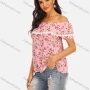 Wholesale Women's Casual Floral Print Off Shoulder Lace Trim Blouse preview