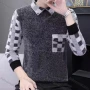 Wholesale Men's Casual Checkerboard Print Turn-down Collar 3/4 Sleeve Sweater preview