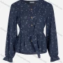 Wholesale Women's Casual Allover Print V Neck Long Sleeve Blouse With Belt 7109# preview