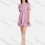 Wholesale Women's Casual V Neck Flounce Sleeve Shirred Ruffle Hem Floral Short Dress J11-10765# preview