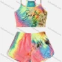 Wholesale Girl's Casual Tie Dye Spaghetti Straps Crop Cami Top & Elastic Waist Shorts 2 PIecce Set preview