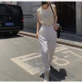 Wholesale Women's Casual Plain Round Neck Rib Hollow Out Knit Tank Top preview