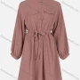 Wholesale Women's Casual Plain Button Front Stand Collar Long Sleeve Ruffle Hem Short Dress With Belt preview