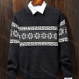 Wholesale Men's Casual Crew Neck Long Sleeve Retro Print Pullover Knit Sweater preview