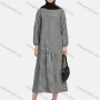 Wholesale Women's Casual Plaid Print Long Sleeve Ruffle Hem Midi Dress 1309# preview