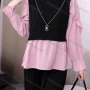 Wholesale Women's Casual 2 In 1 Poet Sleeve Round Neck Colorblock Top preview