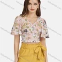 Wholesale Women's Casual V Neck Peplum Short Sleeve Floral Crop Top 28489# preview