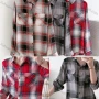 Wholesale Women's Collared Loose Fit Plaid Print Flap Pockets Long Sleeve Shirt 0823# preview