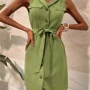 Wholesale Women's Casual Plain Lapel Button Down Short Tank Dress With Belt preview