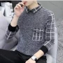 Wholesale Men's Casual Plaid Print Turn-down Collar Long Sleeve Sweater preview