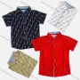 Wholesale Boy's Casual Striped Letter Print Short Sleeve Shirt preview