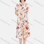 Wholesale Women's Casual Floral Print Button Front Short Sleeve Tie Front Ruffle Hem Midi Dress preview