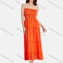Wholesale Women's Sexy Strapless Shirred Plain Tiered Hem Dress 28406# preview