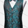 Wholesale Men's Vintage V Neck Single Breasted Folkloric Print Silky Waistcoat & Bow Tie 2-piece Set preview