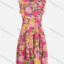 Wholesale Women's Casual V Neck Floral Allover Print Ruffle Trim Ruffle Hem Midi Tank Dress preview