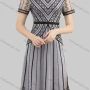 Wholesale Women's Elegant High Waist Lace Sheer Mesh Half Sleeve Allover Embroidery Knee Length Dress preview