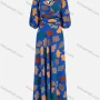 Wholesale Women's Casual V Neck 3/4 Sleeve Allover Print Lace Up Back Maxi Dress preview