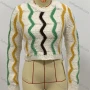 Wholesale Women's Round Neck Long Sleeve Multi-color Wave Print Crop Pullover Sweater preview