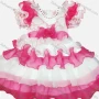 Wholesale Girls Lovely Crew Neck Ruffle Trim Rhinestone Tiered Flower Dress preview