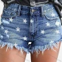 Wholesale Women's Stars Print Frayed Raw Hem Denim Shorts preview