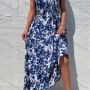 Wholesale Women's Casual Allover Print V Neck Maxi Tank Dress With Belt preview