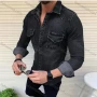 Wholesale Men's Casual Plain Flap Pockets Long Sleeve Denim Shirt preview