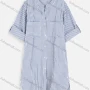 Wholesale Women's Casual Stand Collar Roll Sleeve Button Down Patch Pocket Striped Shirt Dress preview