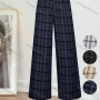 Wholesale Women's Casual Plain Button High Waist Wide Leg Ankle Length Pants preview