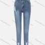 Wholesale Women's Casual Plain Ripped High Waist Straight Leg Ankle Length Slim Fit Jeans W2-2BU# preview