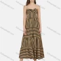 Wholesale Women's Casual Striped Strapless Shirred Ruffle Hem Maxi Dress N68012# preview