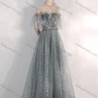 Wholesale Women's Elegant Sequin Off Shoulder Lace Up High Waist Ruffle Trim Maxi Evening Dress preview