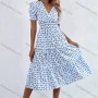 Wholesale Women's Casual Allover Print Wrap V Neck Puff Sleeve Ruffle Hem Midi Dress preview