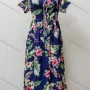 Wholesale Women's Casual Floral Print Shirred Off Shoulder Lace Up Ruffle Hem Midi Dress preview