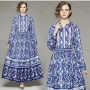 Wholesale Women's Elegant Collared High Waist Floral Maxi A-line Dress 3522# preview