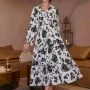 Wholesale Women's Elegant Casual Floral Print Wrap V Neck Long Sleeve Shirred Ruffle Hem Midi Dress preview