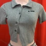 Wholesale Women's Casual Plain Rib-knit Short Sleeve Button Down Knit Crop Shirt preview