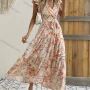 Wholesale Women's Casual Floral Print Wrap V Neck Ruffle Sleeve Maxi Dress With Belt preview